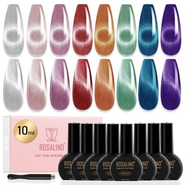 ROSALIND Cat Eye Gel Nail Polish with Magnet, 8 Colors Glitter Holographic