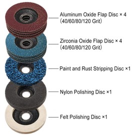 LotFancy Flap Disc 4 1/2 inches, 11 Grinding Polishing Discs Set for Angle Grinder, 40 60 80 120 Grit Assorted Pack, Sanding Wheels, Strip Disc, Nylon & Felt Polishing Disc Kit