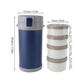 Mumusuki Stainless Steel Insulated Lunch Box, 4 Tier Stackable Food Container with Venting Valve, Leakproof, Wide Mouth, for Office Travel (Blue)