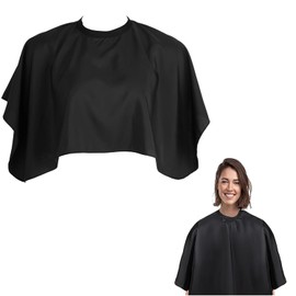 ​Black Makeup Cape Short Barber Cape, Waterproof Nylon Salon Hair Cutting Cape, Makeup Artist Cape for Hair Dye