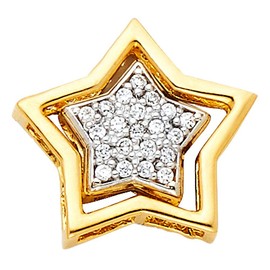Jawa Jewelers 14K Solid Yellow Gold Polished Cubic Zirconia Star Pendant