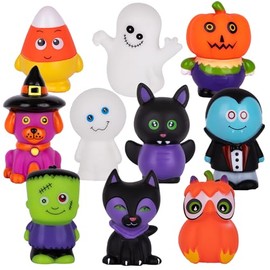 ArtCreativity - Juguetes de baño surtidos de Halloween para niños, paquete de 10 personajes de goma de Halloween, juguetes de marionetas de dedos, sum
