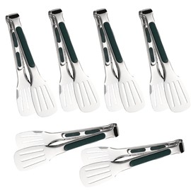 6Pcs Stainless Steel Kitchen Tongs, Anti-Scald Non Stick Cooking Tongs, Serving Tong Kitchen Gadgets for Steak Fish Bread Hamburger BBQ Baking(7.9inch Dark Green)