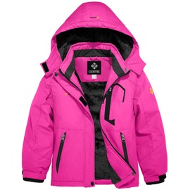 GEMYSE Girl's Waterproof Ski Snow Jacket Fleece Windproof Winter Jacket with Hood (Rose Red,8)