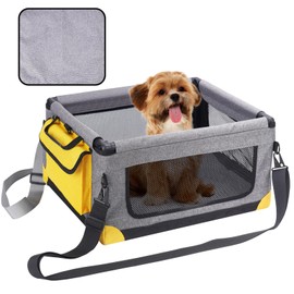 GENORTH Dog Car Seat for Small Dogs,Deluxe Foldable and Washable Pet/Puppy Car Seat Under 20 lbs,Dog Booster Seats for Car with Mat,Storage Pocket and Dual Clip-On Safety Leash