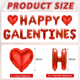 Happy Galentines Day Balloons Decorations, 16" Red Galentines Day Letters Balloons Banner with Heart Shaped Balloons, Valentines Day Party Supplies, Happy Galentines Decorations for Party