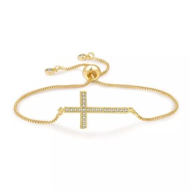 ZARD Cross Bolo Bracelet in Cubic Zirconia Pave Gold Vermeil