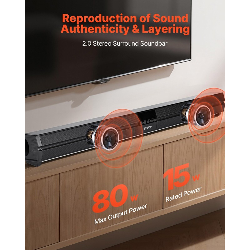 VEVOR Sound Bar for Smart TV, 2.0 Channel, 32-Inch Compact
