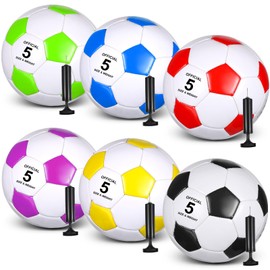 Glimin 6 Pcs Deflated Soccer Ball Bulk with Pump Size 3,4,5 Outside Sport Soccer Ball Training Ball for Adult Machine Stitched Ball for Game Match Birthday Party Gift(Size 5,Colorful)