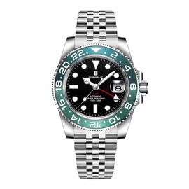 Corgeut GMT Watches for Men Luxury Men's Automatic Mechanical Watch Date Display relojes para Hombres Japanese Movement 10ATM Waterproof 6001G-A (Green)