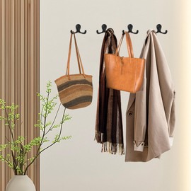 Aynoo 10 Pack Coat Hooks, Metal Wall Hooks Hardware, Heavy Duty Double Prong Wall Mounted,Black