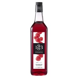 1883 Raspberry Syrup - Flavored Syrup for Hot & Iced Beverages - Gluten-Free, Vegan, Non-GMO, Kosher, Preservative-Free, Made in France | Glass Bottle 1 Liter (33.8 Fl Oz)