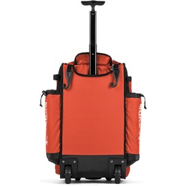 Boombah Rolling Catcher's Superpack Baseball/Softball Gear Bag - 23-1/2" x 13-1/2" x 9-1/2" - Black/Orange - Telescopic Handle - Holds 4 Bats - Wheeled Version