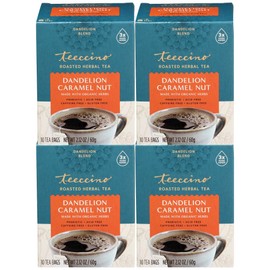 Teeccino Dandelion Caramel Nut Tea - Caffeine Free, Roasted Herbal Tea with Prebiotics, 3x More Herbs than Regular Tea Bags, Gluten Free - 10 Tea Bags (Pack of 4)