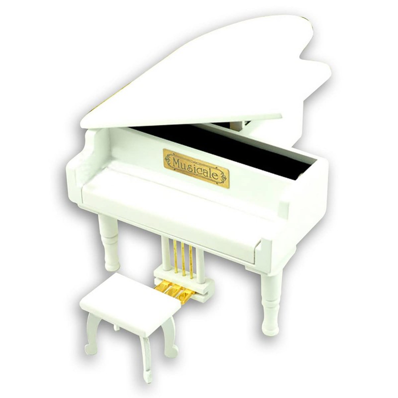 BinkeGG White Wooden Wind up Grand Piano Music Box with
