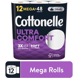 Cottonelle Ultra ComfortCare Toilet Paper - Beige, Mega Rolls (12 = 48 Regular), Soft Bath Tissue, 3408 Sheets