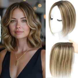 SARO-UP Hair Toppers for Women Real Human Hair Toppers for Women 3 * 4.5 Inch Hand-Tied Swiss Lace Base Topper No Bangs 10inch Hairpieces for Thinning Hair (4T427#