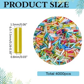 CRAFTYMELODY 4000Pcs Bugle Beads Transparent 6.5mm Glass Seed Beads Small Tube Bead Bulk for Jewelry Making Accessory Supplies DIY Craft Necklace Bracelet Dangle Earring Ankle Keychain Purse Charm
