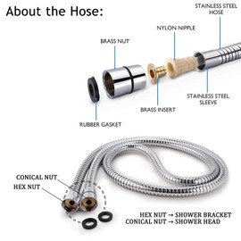 Shower Hose 2m, Long Shower Hose, Universal Replacement Stainless Steel Shower Pipe, Flexible Anti-Kink with 2 Washers - Chrome