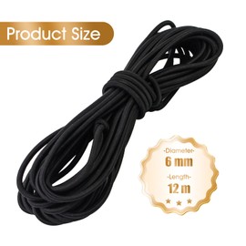 Rubber Cord, 6 mm, 12 m, Black Expander Rope, Tarpaulin Rope, Weatherproof Tension Rope, Rubber Cord, Rubber Cord for DIY Crafts, Sewing, Luggage, Camping (Black, 6 mm x 12 m)