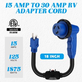 Kingdder 18 Inch Overload Protector Compatible with NEMA 5-15P to L5-30R 15 to 30 A RV Adapter Cord with Circuit Breaker, 3 Prong 15 A to 3 Prong 30 A RV Power Cord with Handle, STW 10 AWG ETl Listed