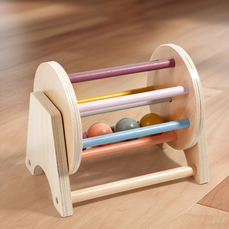 Wooden Rattle Rolling Drum Logic Thinking Hand Eye Coordination Safe