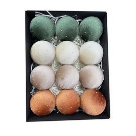 Christmas Tree Ornaments Set Velvet Balls, 12pcs Shatterproof Christmas Bulbs Ornaments for Xmas Tree Decorative Hanging, Vintage Flocked Decoration, 78mm, 3.1in, Multicolor Green Brown Neutral