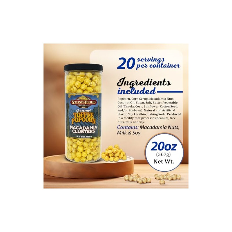Stonehedge Farms Gourmet Toffee Popcorn Macadamia Clusters | 20 oz