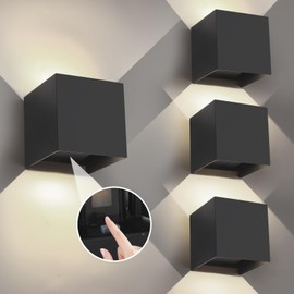 YCZM 4 Pack 15W Porch Lights Outdoor Light Fixture & Indoor Wall Lights,Black Square Up and Down Lights Outdoor Wall Sconces,3-Color Dimming and Adjustable Beam,4.33Inch Wall Sconce for House Patio