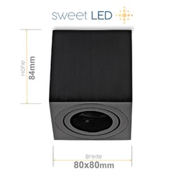 Sweet Led Surface-Mounted Spotlight GU10 Made of Aluminium - Ceiling Spotlights 7 W 3000 K Spotlight Warm White 230 V - Surface Mounted Spotlight in Square - Ceiling Light Brushed Black -