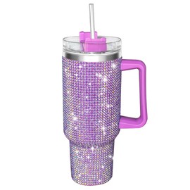 HWISDMIG 40oz Tumbler with Handle-Glitter Rhinestones Tumbler Bling Cups Stainless Steel Water Bottle Diamond Studded Tumbler for Women-Birthday Gifts for Women, Mom, Wife, Girlfriend (40 oz,Lilac)