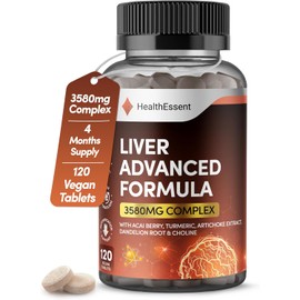Liver Detox Advanced Formula – 3580mg Complex for Liver Cleanse & Repair, with Acai, Artichoke, Choline, Dandelion Root & Turmeric Powder, (4 Month Supply) – 120 Vegan Tablets by HealthEssent