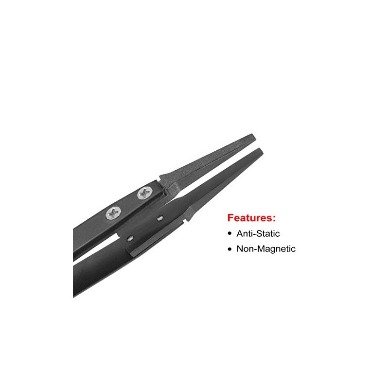 sourcing map ESD Precision Anti-Static Tweezers, Stainless Steel Flat Tip