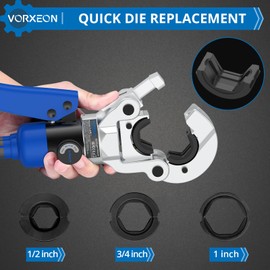 VORXEON Hydraulic Copper pipe crimper with pipe cutter, Propress tool Vus Dies 1/2", 3/4", 1" With 360° Rotating head For Copper tube, Carbon/Stainless steel Pipes, With Durable Storage Case