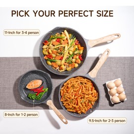 JEETEE 12.5 Inch Nonstick Frying Pan, Stone Coating Cookware, Nonstick Omelette Pan with Heat-Resistant Handle, Compatible with All Stoves (Grey)