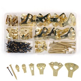 CENPEK 120pcs Picture Hangers, Versatile Metal Picture Hooks Heavy Duty Picture Frame Hanging Kit with Nails for Wall Mounting Hardware Golden