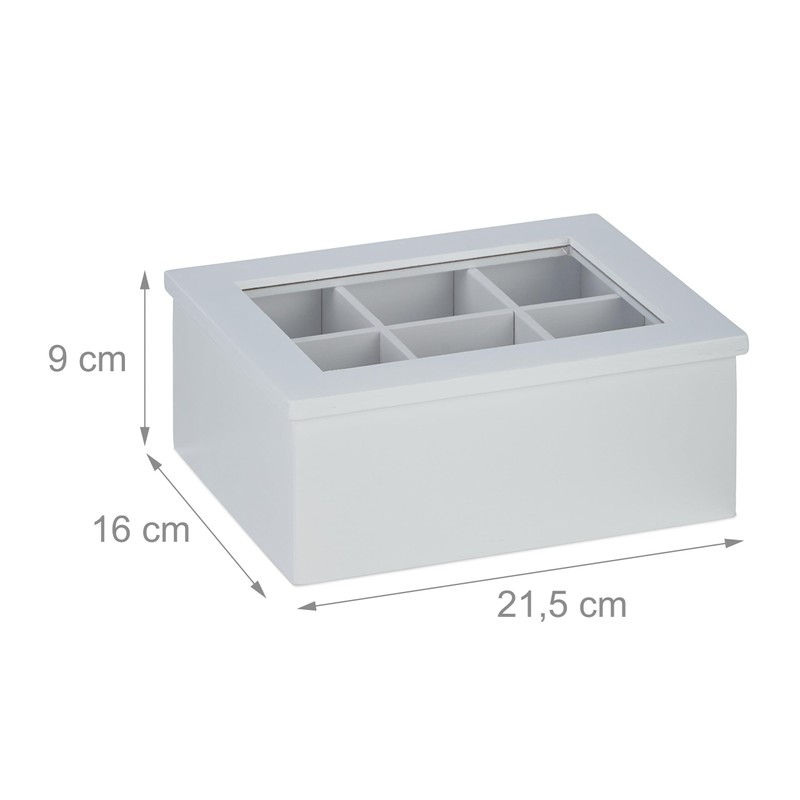 Relaxdays Tea Box, 6 Compartments, Bamboo, H x D: 9