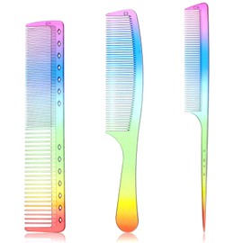 3 Pcs Rainbow Hair Comb, Heat-Resistant Fine Tooth Comb Rat Tail Combs Styling Combs Beard Combes Mustache Combes Hairdressing Tools for Women Men Hairs Stylist Barber Salon All Hair Types