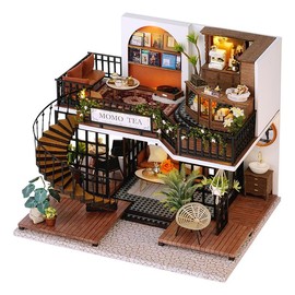 CRIOLPO Dollhouse Miniature with Furniture, Miniature House Kits for Adults, Doll House Kit, Dolls House Dollhouse kit, Handmade Wooden Dollhouse Toys, for Craft Enthusiasts - Jungle Momo Tea