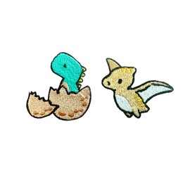 TH Set of 2 Tiny. Mini Dinosaur Pterosaur Dinosaur in The Egg Shell Baby Cute Cartoon logo22 Patches Sew Iron on Embroidered Applique Badge Sign Patch Clothing Costume