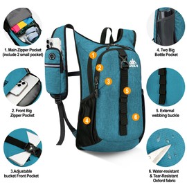 Seektop 15L Small Hiking Backpack for Women Men, Foldable Packable Backpack with Phone Pocket, Lightweight Travel Daypack for Hiking Camping Outdoor (Lake Blue)