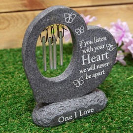 Widdop & Co Grave Memorial/Cremation Marker - HEART WINDCHIME STONE - Grey Resin