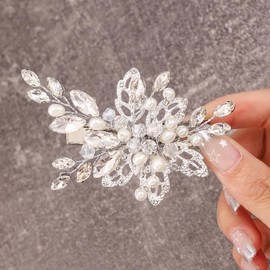 CASDRE Leaf Rhinestone Wedding Hair Clip - Floral, A Silver - 1 Count (Pack of 1) - Women & Brides