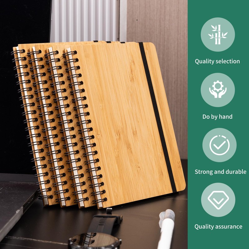 CWUINT 4 Set Lined Bamboo Journal Notebook,80 Pages,5.3”*7.2”,Hardcover Executive Notebooks,Daily