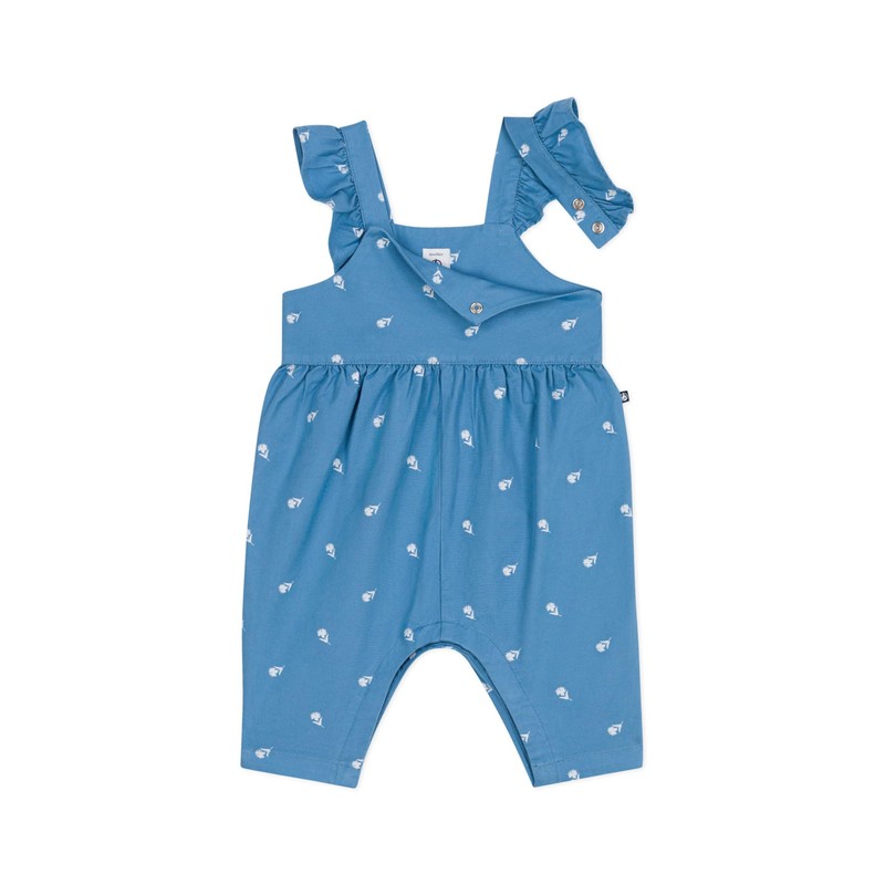 Petit Bateau Baby Girls' Long Overalls, blue/white