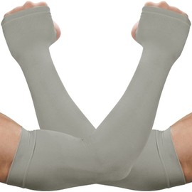 Beister Mangas de brazo de refrigeración para hombres y mujeres, protección solar UV, manga de compresión para brazos, fundas de tatuaje con agujero para el pulgar, 1 par (gris), Talla única