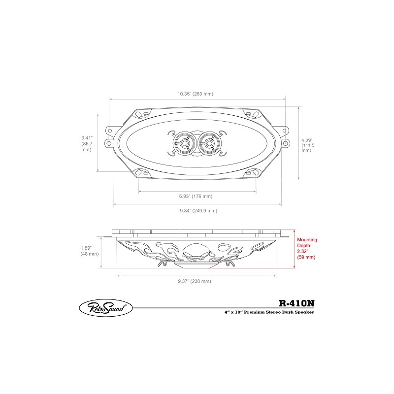 RetroSound R-410UK 4" x 10" Dash Replacement Speaker for Classic