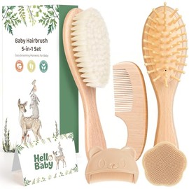 5 Piece Baby Hair Brush Set, Wooden Baby Brush and Comb Set with Natural Soft Goat Hair Bristles, Cradle Cap Brush, Baby Essentials Grooming Kit for B