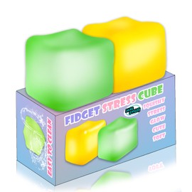 2Pcs Stress Cube Glow in The Dark Toys,Sensory Squeeze Toy with Super Solid Squishy,Fidget Squishy Toys for Kids and Adults,Ice Cube Toys,High Density Squeeze Balls(Green+Yellow)