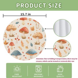 Round Placemats Set of 4, Mushroom Heat Resistant Placemats, 15.7 Inch Washable Placemats Suitable for Kitchen, Dining, and Party Decoration